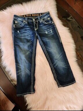 Rock Revival Women's Dark Indigo Cropped Distressed Jeans